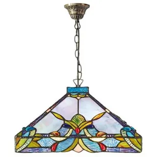 Casa Padrino Tiffany Hängeleuchte Bunt Ø 36 x H. 92 cm - Handgefertigte Pendelleuchte aus Glas und Metall