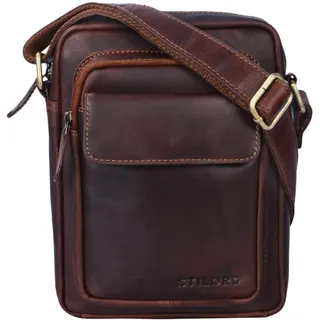 STILORD 'Jannis' Leder Umhängetasche Männer klein Vintage Messenger Bag Herren-Tasche Tablettasche für 9.7 Zoll iPad Schultertasche aus echtem Leder, Farbe:cognac - dunkelbraun