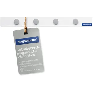 Magnetoplan magnetowand-Leiste Selbstklebende magnetische Wandleiste mit 4 Magneten 500 x 50mm, Magnetleiste, magnetischer Notizhalter, selbstklebende Metallleiste