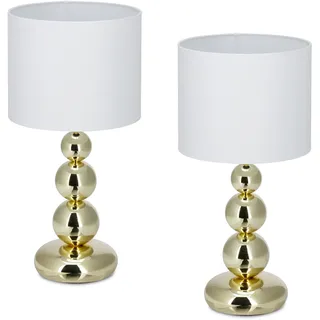 Relaxdays Nachttischlampe Gold Weiß 2 St.
