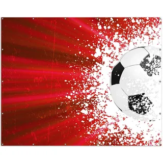 Wallario XXL Outdoor-Poster für Garten oder Balkon, Motiv Fußball - Splashing Design in rot, in ca. 250 x 200 cm - Weiß