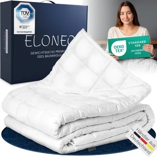 ELONEO Gewichtsdecke 200x200 cm mit 9 kg, Weighted Blanket aus 100% Baumwolle, Entspannungsdecke & Anti-Stress Therapiedecke - Weiß
