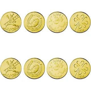 SCHWERTNER Glücksmünzen - Münze vergoldet perfekt für Silvester 2026 - Glücksbringer - Neujahrsmünze - Glückscent Set (2x4 Stück)