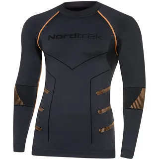 NordTrek Freenord TONGARI 51 Herren Funktionsunterwäsche Thermoaktiv Skiunterwäsche Motorradunterwäsche Ski Motorrad Outdoor Unterhemd Langarm (Grau/Orange, S)