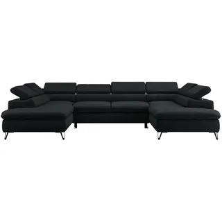 MKS Wohnlandschaft Peter U Samt Schwarz , Metall , U-Form , 346x76x208 cm , Wohnzimmer, Sofas & Couches, Wohnlandschaften, Wohnlandschaften in U-Form