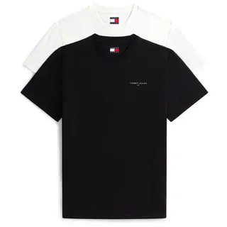 Tommy Hilfiger Tommy Jeans TJM Slim Linear Ss Tee 2Pck EXT Dm0Dm22316 S/S T-Shirt, Multi (Ecru/Black), L,