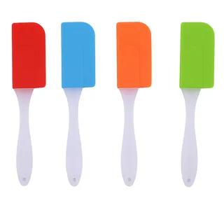 LifeChic Pfannenwender aus Silikon, 19 cm, zufällige Farbauswahl zwischen Orange, Rot, Hellblau, Grün – hitzebeständig und geeignet für Antihaft-Töpfe, Set mit 3 Stück