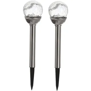 Best Season LED-Solar-Stäbe mit Kugel, 2er Set silber, ca.29x8 2x1 cool white LED, Solarpanel,incl.Akku.,outd., 477-37 - Silber