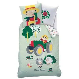 Traktor Bettwäsche Set Trecker Happy Farmer 135 x 200 cm + 80 x 80 cm