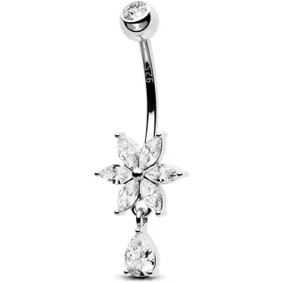 OUFER 14G Dangle Bauchnabelpiercing Echt Silber 925 10mm Stablänge Piercing Bauchnabel Herz CZ Kugeln Belly Button Piercing Navel Bars Nabelring Frau Mann Schmuck
