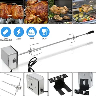 Jopassy Edelstahl Grillspieß Set 107cm passend für Weber Spirit Gasgrill mit 2X Fleischnadeln BBQ Fleischklammer, Griffstück und Motor Elektrischer Drehspieß 220V - 240V, Schwarz