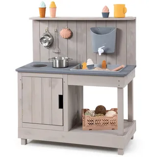 Muddy Buddy Matschküche , Hellgrau , Holz , 40x90x80 cm , Fsc, EN 71, Europäischer Sicherheitsstandard , mit Holzschutz vorbehandelt , Freizeit & Co, Gartenspielzeug, Sonstiges Gartenspielzeug