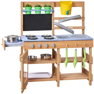 VEVOR Spielküche, Kinderküche, Spielzeugküche mit Herd, Haken, Spülbecken, Pflanzspaten, Pfannenwendern, Griffen, Kochgeschirr & Zubehör, Holzküche für Kinder ab 3 Jahren, 762x324x914 mm