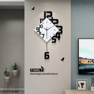 FLEBLE Große Wanduhren für Wohnzimmer-Dekoration, leises Pendel, batteriebetrieben, Nicht tickend, für Schlafzimmer, Küche, Büro, Zuhause, 66 cm, dekorative Uhr, quadratisch, weißes Holz,