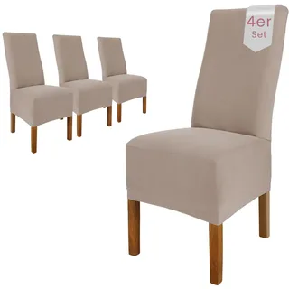 Scheffler Home Stuhlhussen Emma Taupe 4er Set aus Jersey Baumwolle – Elastische Stuhlbezüge für Hochlehner und Polsterstühle, waschbar und formstabil, Oeko-TEX Zertifiziert