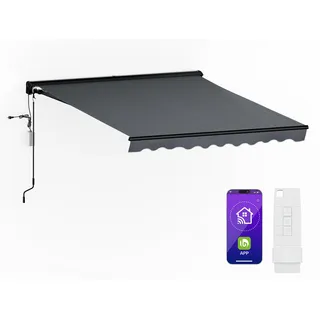 blumfeldt CloudShade Markise 300x250 – Elektrische Halbkassettenmarkise, App & Fernbedienung, UV 30+ & Regenschutz, Aluminiumrahmen, Wandmontage, markise 3m breit - Grau