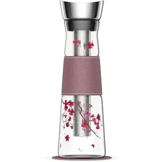 Eigenart Eve Cherry Blossom Karaffe aus Glas mit Deckel, Sieb und veganer Kunstleder-Manschette und Untersetzer, BPA frei, 1,25L, 31000