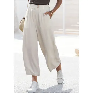 Bundfaltenhose LASCANA "aus leichtem Leinenmix mit weitem, luftigem Bein", Damen, Gr. 46, N-Gr, beige (sand), Web, Obermaterial: 85% Viskose, 15% Leinen, unifarben, figurumspielend lang, Hosen Bundfaltenhose, mit Taschen und Knopfdetail, weites Bein, leichte Sommerhose, Topseller