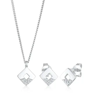 Elli DIAMONDS Ohrring und Ketten Set »Schmuckset Diamant (0.045 ct) Geo Design 925 Silber« (), silberfarben
