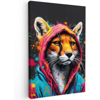 MuchoWow© Leinwandbild Klein Mini Dekoration Wohnzimmer Bilder Aufhängen | 20x30 cm - Wall Decoration Living Room Wohnungs Deko Moderne Graffiti - Fuchs - Pop-Art - Neon