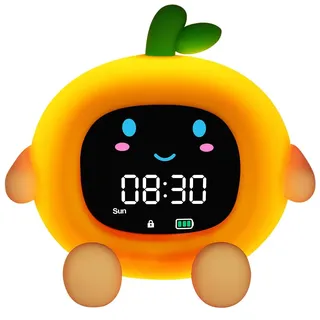 HOTUT Kinder Lichtwecker,Schlaftrainer Kinder mit Nachtlichtern,6 White Noise Kinderwecker,Digitaler Wecker für Mädchen und Jungen(Orange