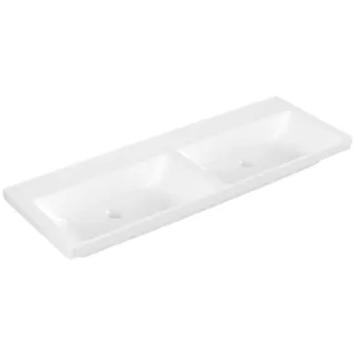 Villeroy & Boch Subway 3.0 Schrank-Doppelwaschtisch, ohne Hahnloch, ohne Überlauf, ungeschliffen, 1300x475mm, 4A71D301, Farbe: weiß-alpin