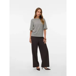 Schlupfhose VERO MODA "VMBERLIN ZAMIRA MW WIDE PANT NOOS", Damen, Gr. S, Länge 32, chocolate torte, Milano Rib, Obermaterial: 95% Polyester, 5% Elasthan, unifarben, loose fit normal, Hosen Schlupfhose, Materialmix
