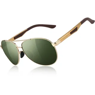 CGID Sonnenbrille Herren Pilotenbrille Polarisiert Al-Mg Metallrahmen Fliegerbrille UV400 Schutz CAT3 CE Fahren Angeln mit Lederetui