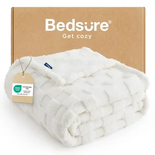 BEDSURE Kuscheldecke Flauschig - Fleecedecke & Wolldecke, Sofadecke, Schachbrettmuster Tagesdecke, Weiche Warme Karierte Decken für Zimmer Deko, Wohn- & Kuscheldecken, Weiß, 150 x 200 cm