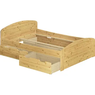 Funktionsbett kiefer massiv in Überlänge 140x220 Holzbett mit wählbarem Zubehör V-60.50-14-220ohne Zubehör - Naturbelassen