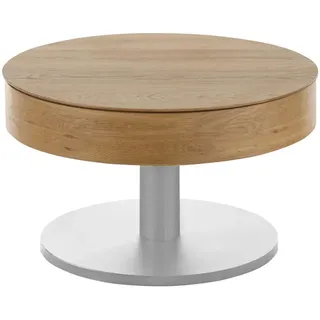 Boxxx Couchtisch , Eichefarben, Edelstahlfarben , Holz, Metall, Holzwerkstoff , Asteiche , furniert , rund , Säule, Bodenplatte , 60x47x60 cm , Stauraum , Wohnzimmer, Wohnzimmertische, Couchtische, Couchtische rund