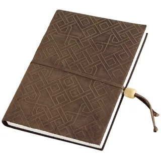 Amarcord Notizbuch aus gefettetem Leder, mit Prägung im Dedalus-Design und Holzperle als Verschluss