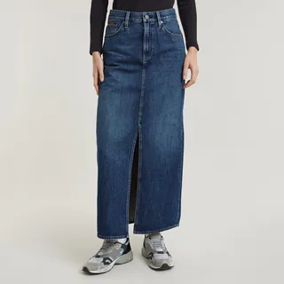 Maxirock G-STAR "Viktoria Long Skirt wmn", Damen, Gr. 27, blau (worn in waterspouts), Web, Obermaterial: 100% Baumwolle, straight fit lang, Röcke Maxirock, im Jeans-Look