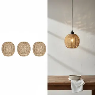 Angoily 3 Stücke Gewebt Lampenschirm Retro Rattan Gewebt Korb Decke Hängelampe Abdeckung Vintage Kronleuchter Lampenschirm für Esszimmer Wohnzimmer, 14 x 15 x 15 cm (Durchmesser des Mittellochs: 4cm)
