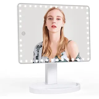 FASCINATE Groß Wiederaufladbar Schminkspiegel mit Beleuchtung, 1fach/10fach Vergrößerungsspiegel, Dimmbarer Tischspiegel mit Licht, 360° Drehbar Kosmetikspiegel mit Beleuchtung(Weiß)