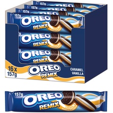 OREO Remix Caramel 16 x 157g I Sorte des Jahres I Kakao Doppelkeks mit doppelter Créme-Schicht I Vanille-Caramel-Füllung I Keks Großpackung