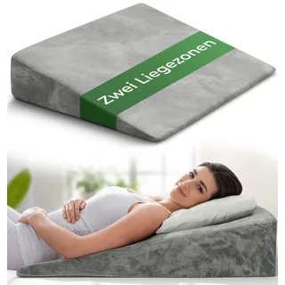 Keilkissen für Bett und Couch, Matratzenkeil, Reflux Kissen [mit 2 Liegezonen], Lesekissen zur Schlaferhöhung Rückenkissen als Bettkopfteil, Betterhöher, Rückenstützkissen, Beinkissen oder Venenkissen