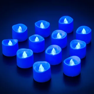 Yakpo 12 Stück flammenlose blaue Teelichter batteriebetrieben, blau flackernde LED-Votivkerzen elektrische künstliche Teelichter, Großpackung für Hochzeit Valentinstag Halloween Weihnachtsdekorationen