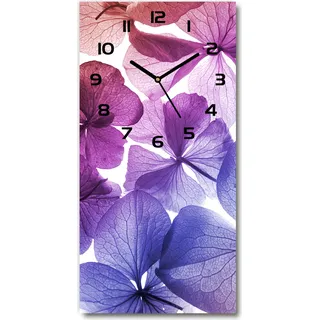 Wanduhr aus Glas – 30x60 cm - Glasbild - Glasuhr - Gehärtetes Glas -Violette Blumen - Lila