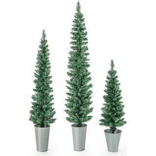COSTWAY 3er Weihnachtsbaum Künstlich Bleistift, 90+120+150cm, Tannenbaum mit Sockel aus Metall, Kunstbaum Christbaum Weihnachten, für Zuhause Büro Geschäfte, Grün - Grün, Silber