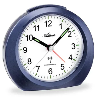 Atlanta Funkwecker ohne Ticken mit Licht Snooze Leuchtzeiger Analog - 1856/5 (Blau)