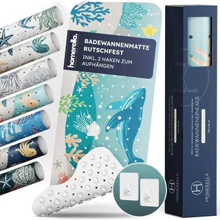 Homerella® Badewannenmatte rutschfest 100% BPA frei inkl. 2 Haken zum Aufhängen 100x40cm - Antirutschmatte Badewanne hautsensitiv & schimmelresistent - Caribbean sea