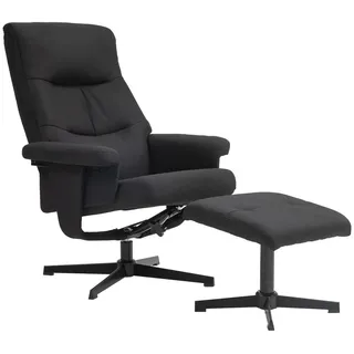 Homcom Relaxsessel mit Hocker, Gepolstert Fernsehsessel mit Liegefunktion, Schwarz , Metall , 81x102x74 cm , Wohnzimmer, Sessel, Relaxsessel