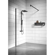 Badplaats B.V. Duschwand Florida 80 x 200cm Glas Duschabtrennung Walk-In Dusche Nano Duschtrennwand, Schwarz