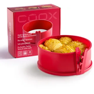 coox Springform mit Porzellanplatte Ø 18 cm - Backen & Servieren in Einem I Antihaft-Silikon I Spülmaschinenfest I Kein Umsetzen I BPA-frei Rot