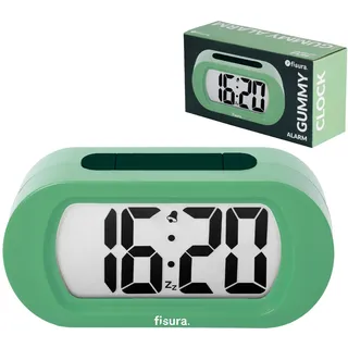 Fisura - Digitaler Wecker Grün mit LED-Anzeige, moderner Alarmwecker für Schlafzimmer, 12/24-Stunden-Format mit Hintergrundbeleuchtung, kompakt und praktisch, Betrieb mit 3 AAA Batterien