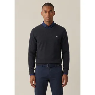 Strickpullover FYNCH-HATTON "FYNCH-HATTON Langarmpullover", Herren, Gr. XXXL (60/62), grau (charcoal), Strick, Obermaterial: 100% Baumwolle, unifarben, normal hüftbedeckend, Rundhals, Flachstrickbündchen, Pullover Strickpullover, mit Logostickerei