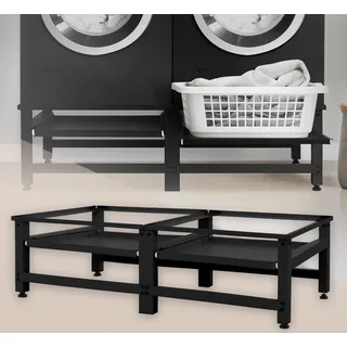 ML-Design Doppel Waschmaschinen-Untergestell mit 2 ausziehbaren Ablagen Schwarz Stahl, bis 150kg, Waschmaschinensockel Doppeluntergestell Doppelpodest - Schwarz