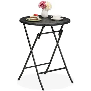 relaxdays Runder Gartentisch in Rattan-Optik - Schwarz