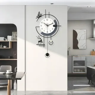 TWFJEL Kreativ Modern Wanduhr Exquisit Skandinavischer Stil Minimalistisch Dekorative Wanduhren Batteriebetrieben ohne Tickgeräusche Pendeluhr Art Deco für Wohnzimmer Schlafzimmer Büro Küche (L)